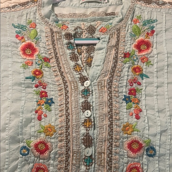 Johnny Was Pastel Blue Embroidered Blouse - Picture 5 of 9